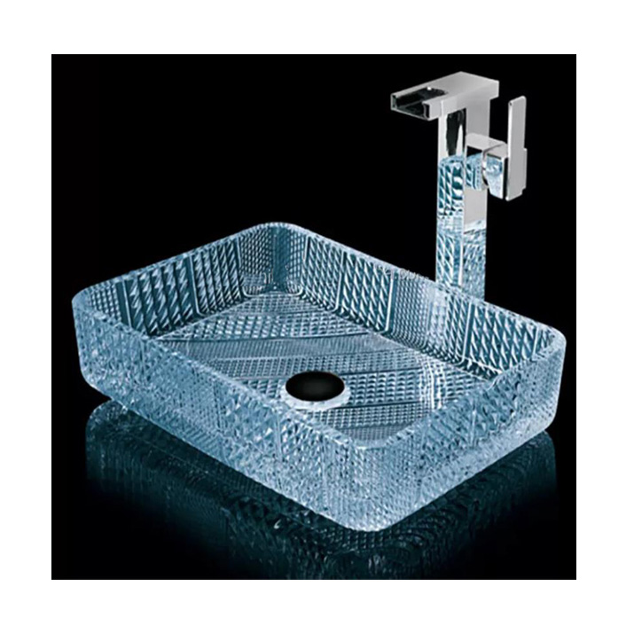 Rectangle bathroom vessel vanity glass sink wash basin