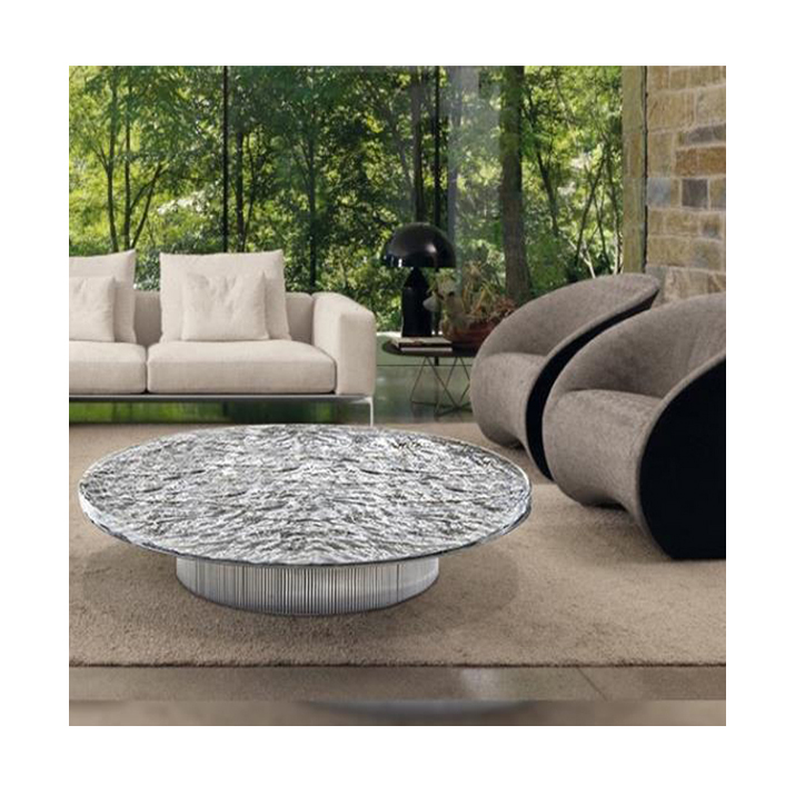 Italian CC design wavy water ripple crystal glass coffee table countertop