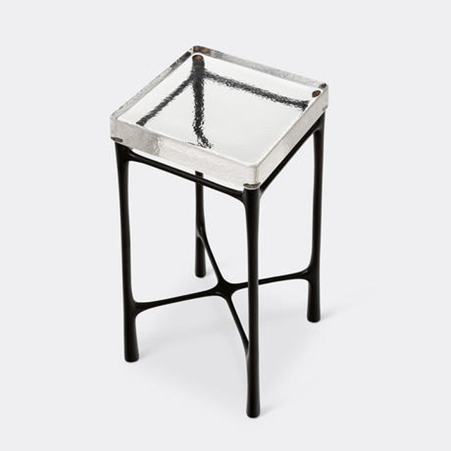 Stainless steel base square cast glass side table