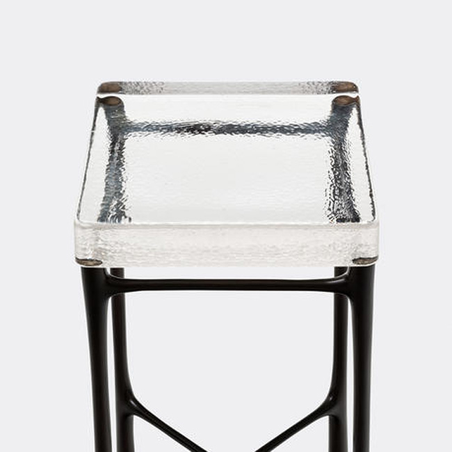 Stainless steel base square cast glass side table