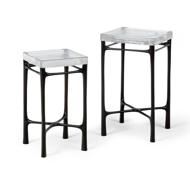 Stainless steel base square cast glass side table