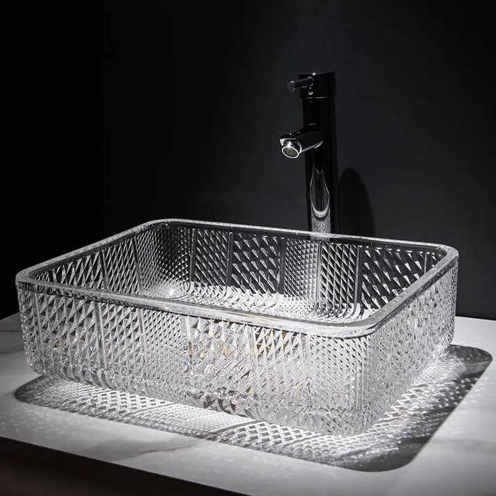 Wholesale crystal square wash hand transparent glass wash basin vessel bathroom glass sink