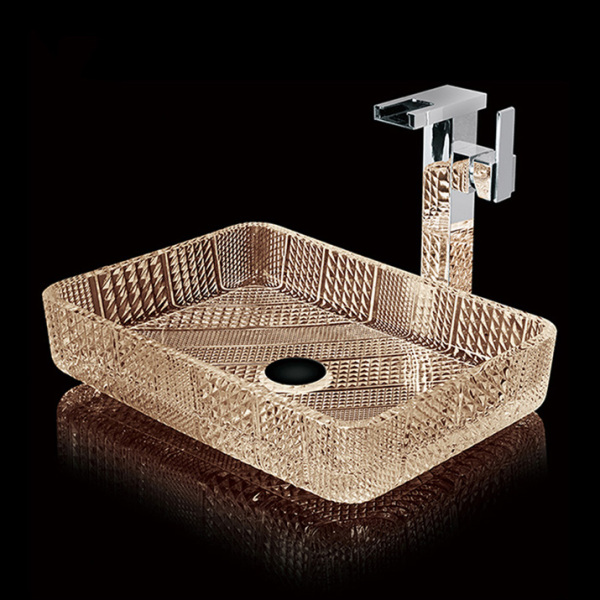 Rectangle countertop glass vessel sink bathroom wash basin