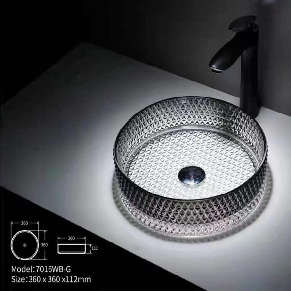 Transparent round bathroom glass sink wash hand basin